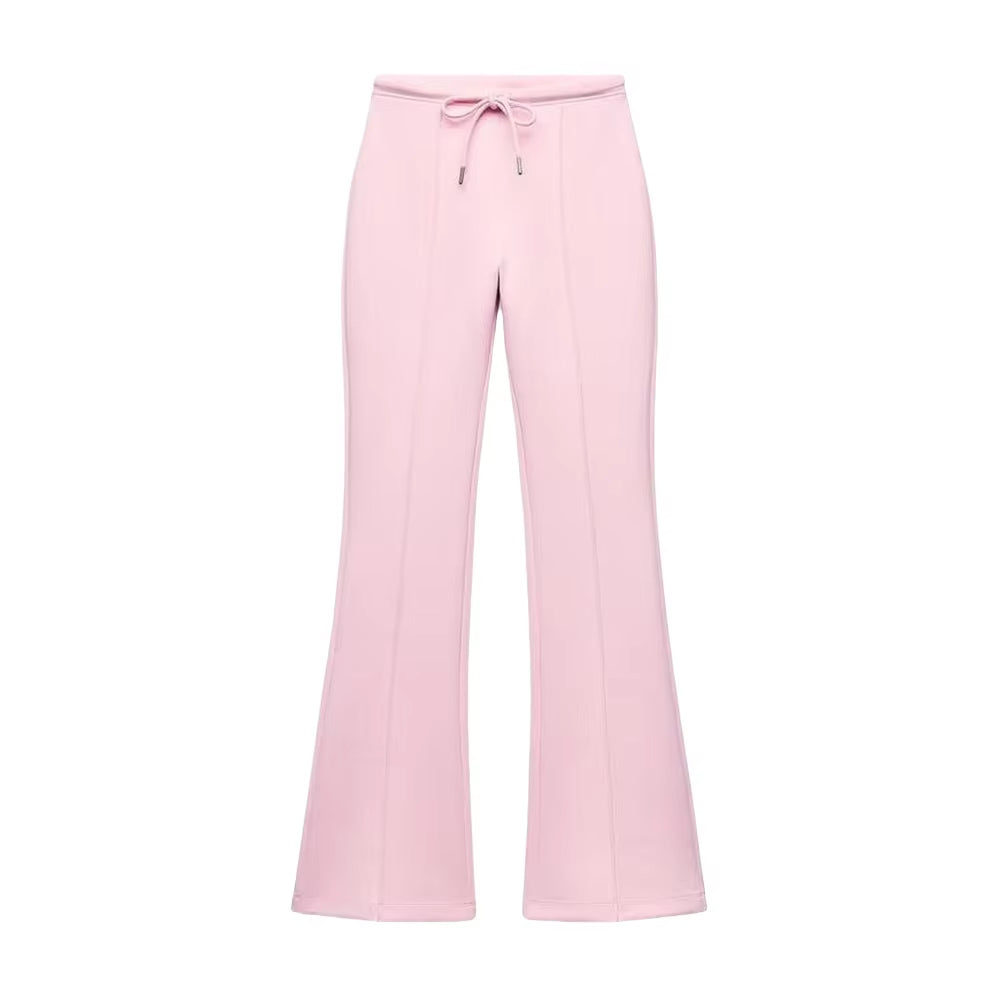 RARA Women'S Hooded Zip up Cropped Jacket and Drawstring Flared Pants Set Cozy and Stylish for Daily and Sporty Looks