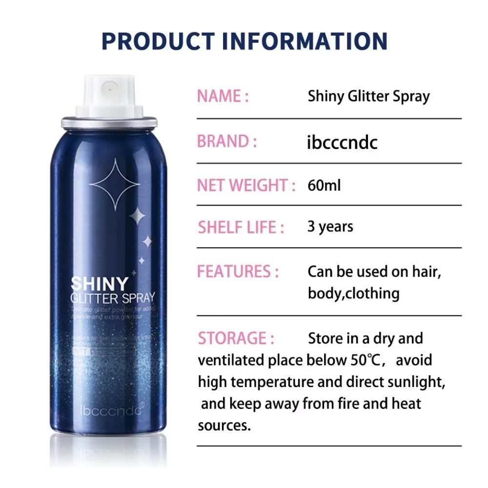 Shiny Glitter Spray for Hair Face Body High Gloss Glitter Powder Fine Mist Feeling Long-Lasting Party Club Glitter Spray