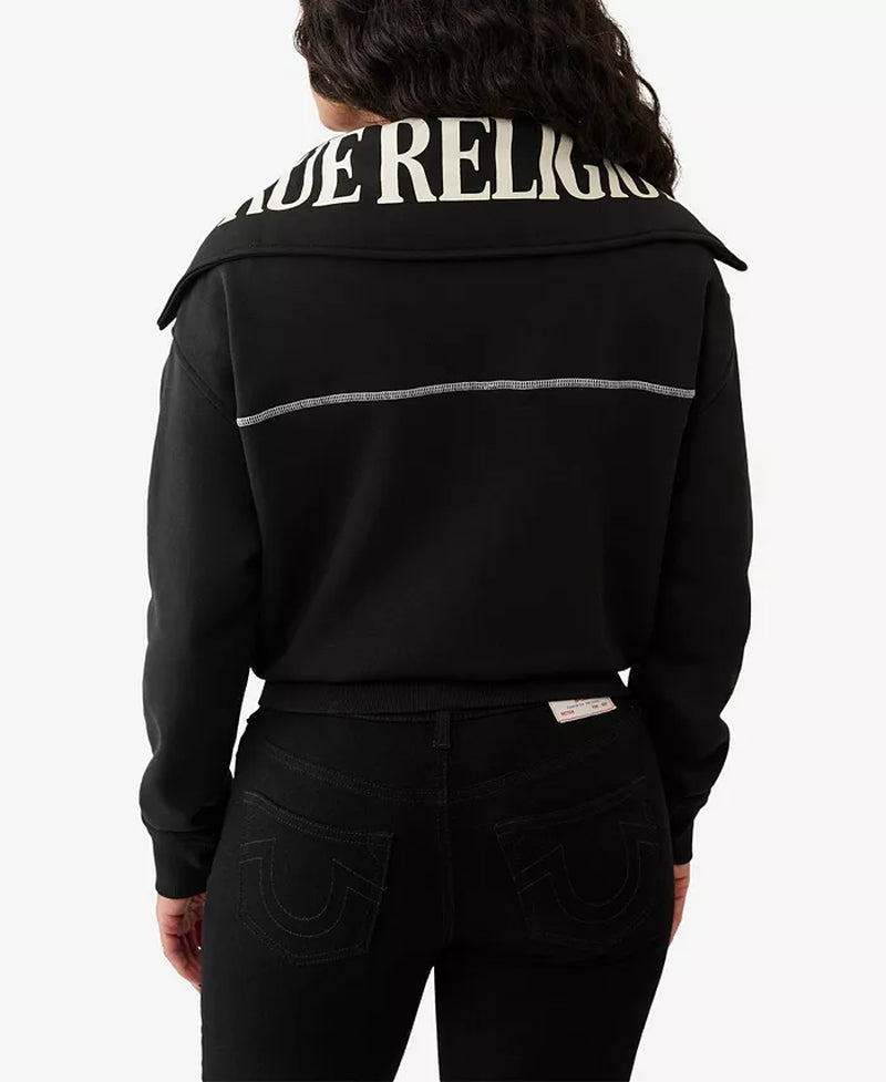 Women'S Contrast Stitch Half Zip True Religion Pullover Sweatshirt
