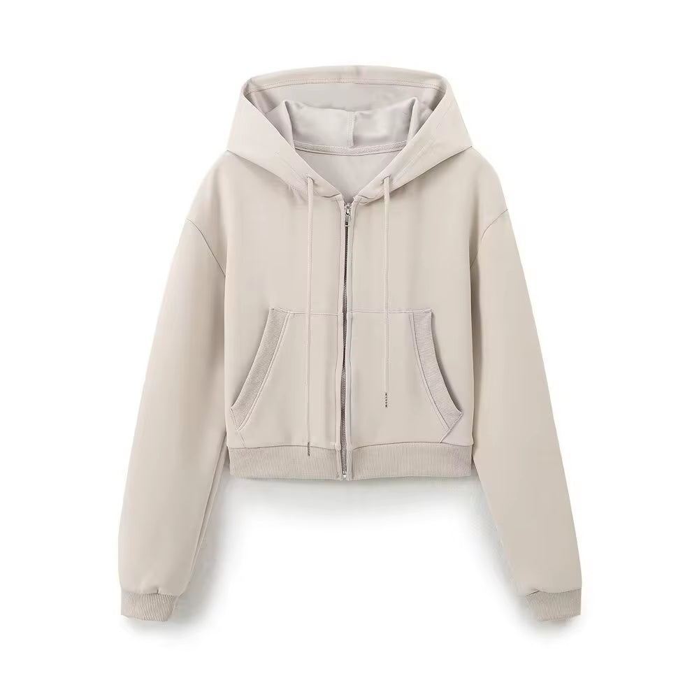 RARA Women'S Hooded Zip up Cropped Jacket and Drawstring Flared Pants Set Cozy and Stylish for Daily and Sporty Looks