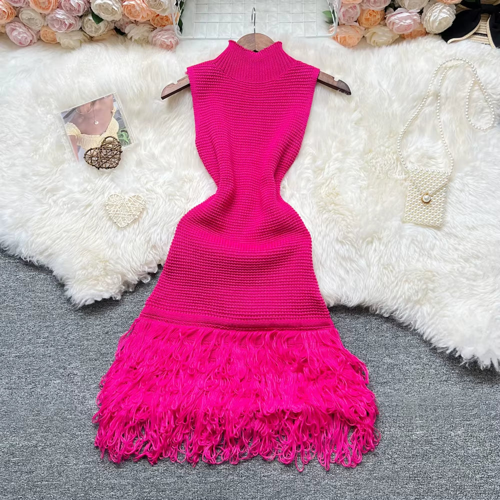 Women Dress 2025 New Summer Fashion Sexy Openwork Stitching Sleeveless Bodycon Party Dress Korean Lady Beach Vestidos