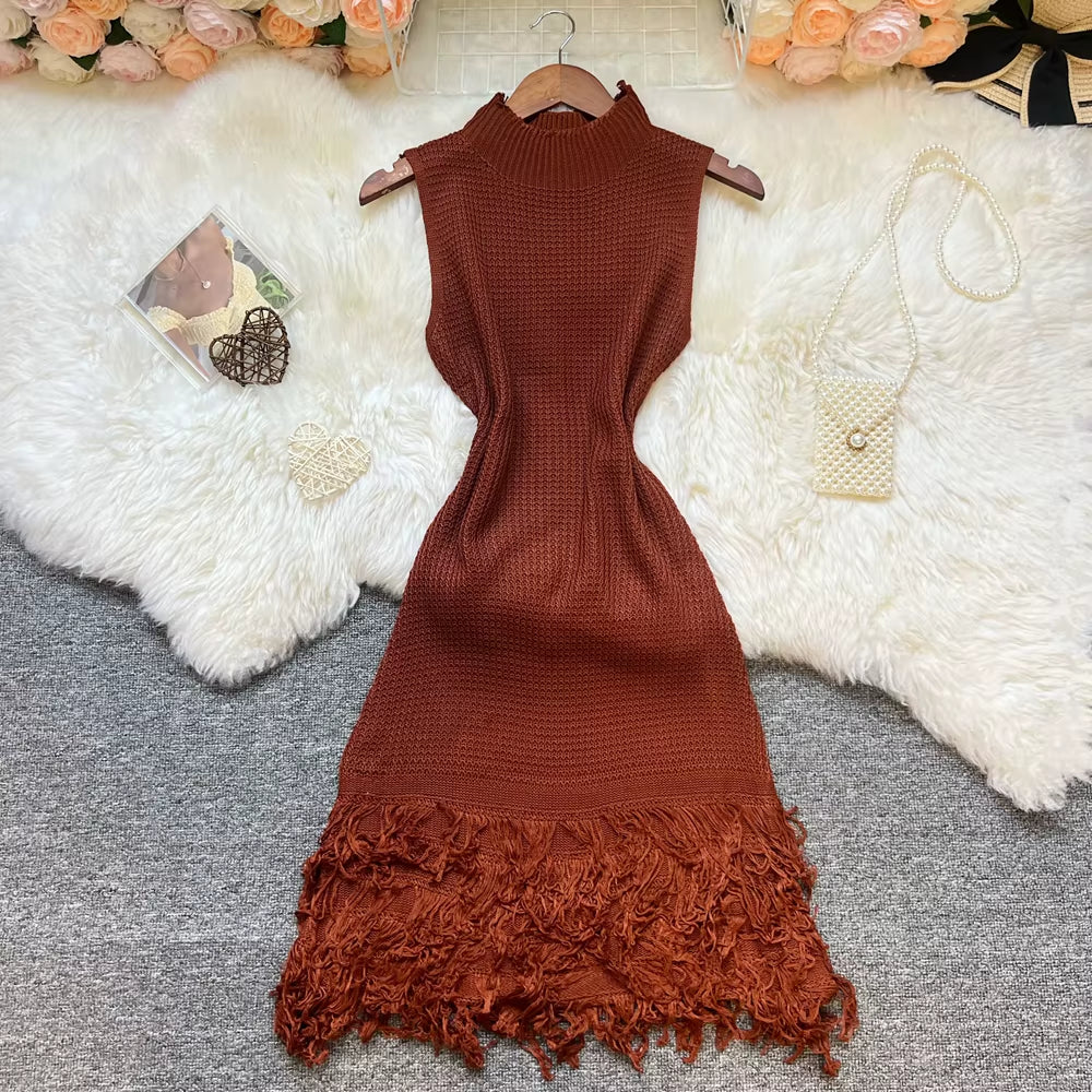 Women Dress 2025 New Summer Fashion Sexy Openwork Stitching Sleeveless Bodycon Party Dress Korean Lady Beach Vestidos