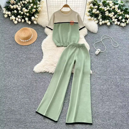Casual Knitted Two-Piece Set Women'S Fashionable Embroidered Lettering Ensemble Spring Summer New Arrival Age-Defying Design