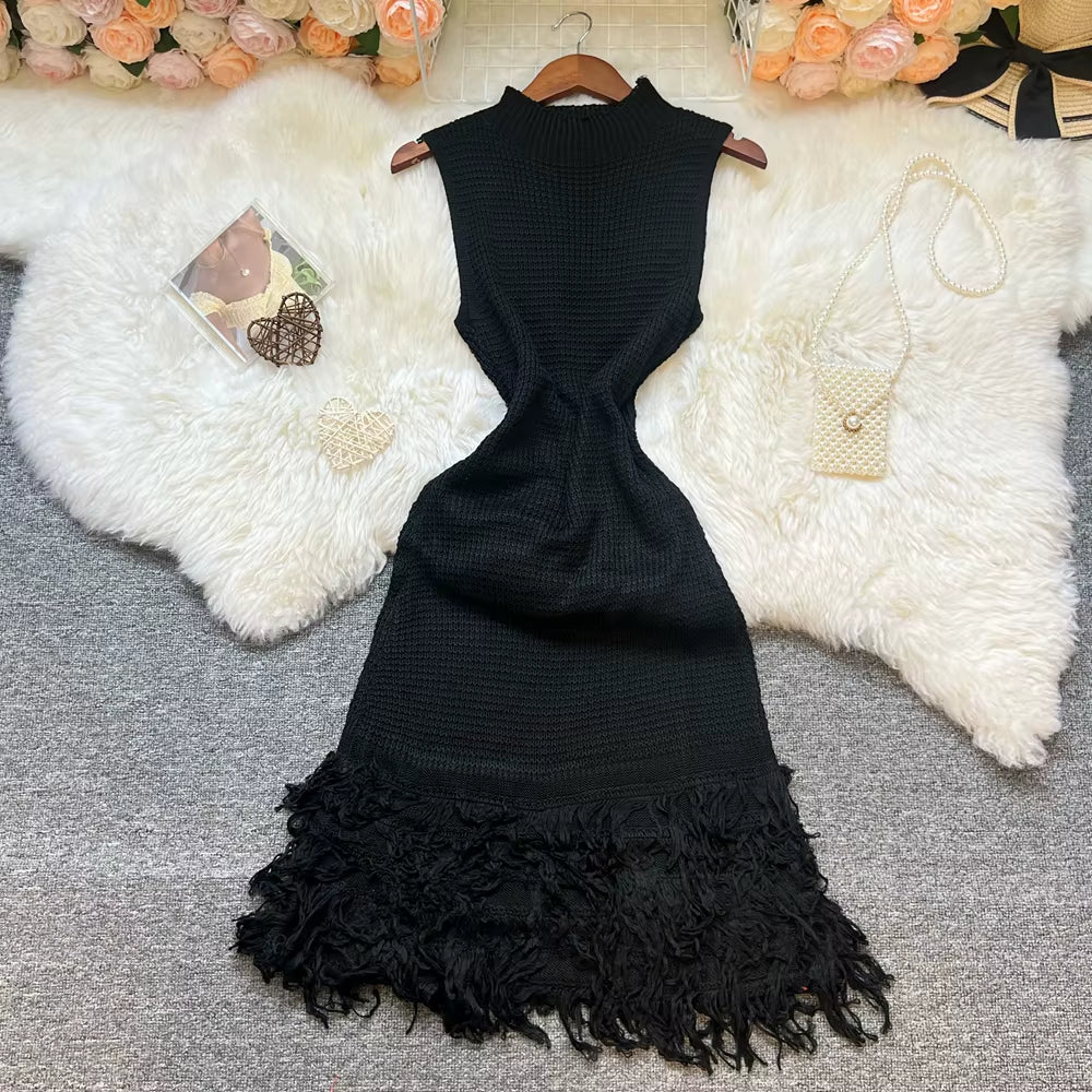 Women Dress 2025 New Summer Fashion Sexy Openwork Stitching Sleeveless Bodycon Party Dress Korean Lady Beach Vestidos