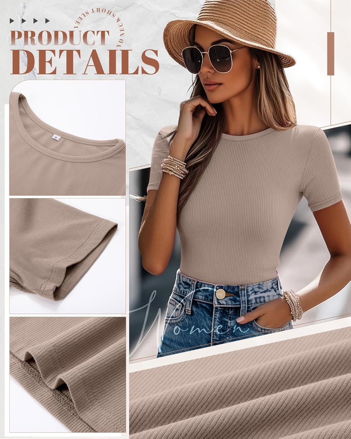 3 Pack Women'S Ribbed T-Shirts, Cotton Short Sleeve Basic Tees Crewneck Fitted Tops Casual Shirts 2025 Summer Trendy