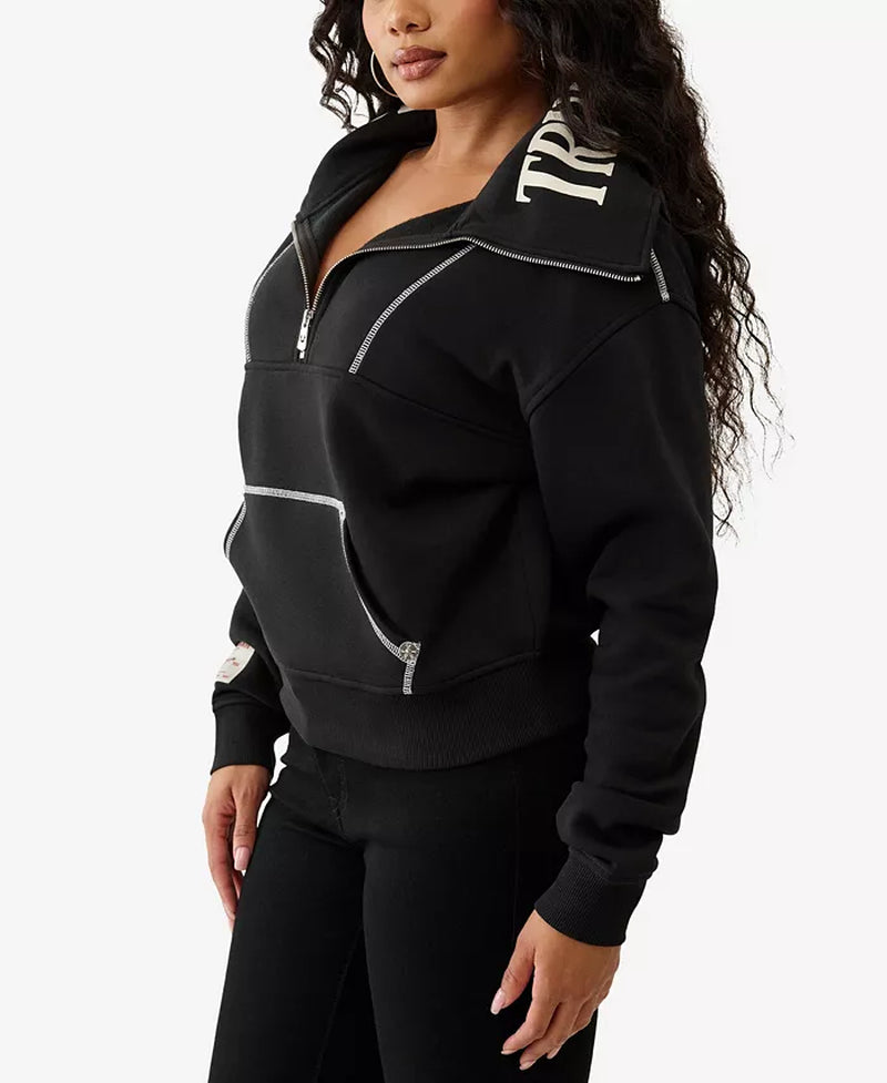 Women'S Contrast Stitch Half Zip True Religion Pullover Sweatshirt