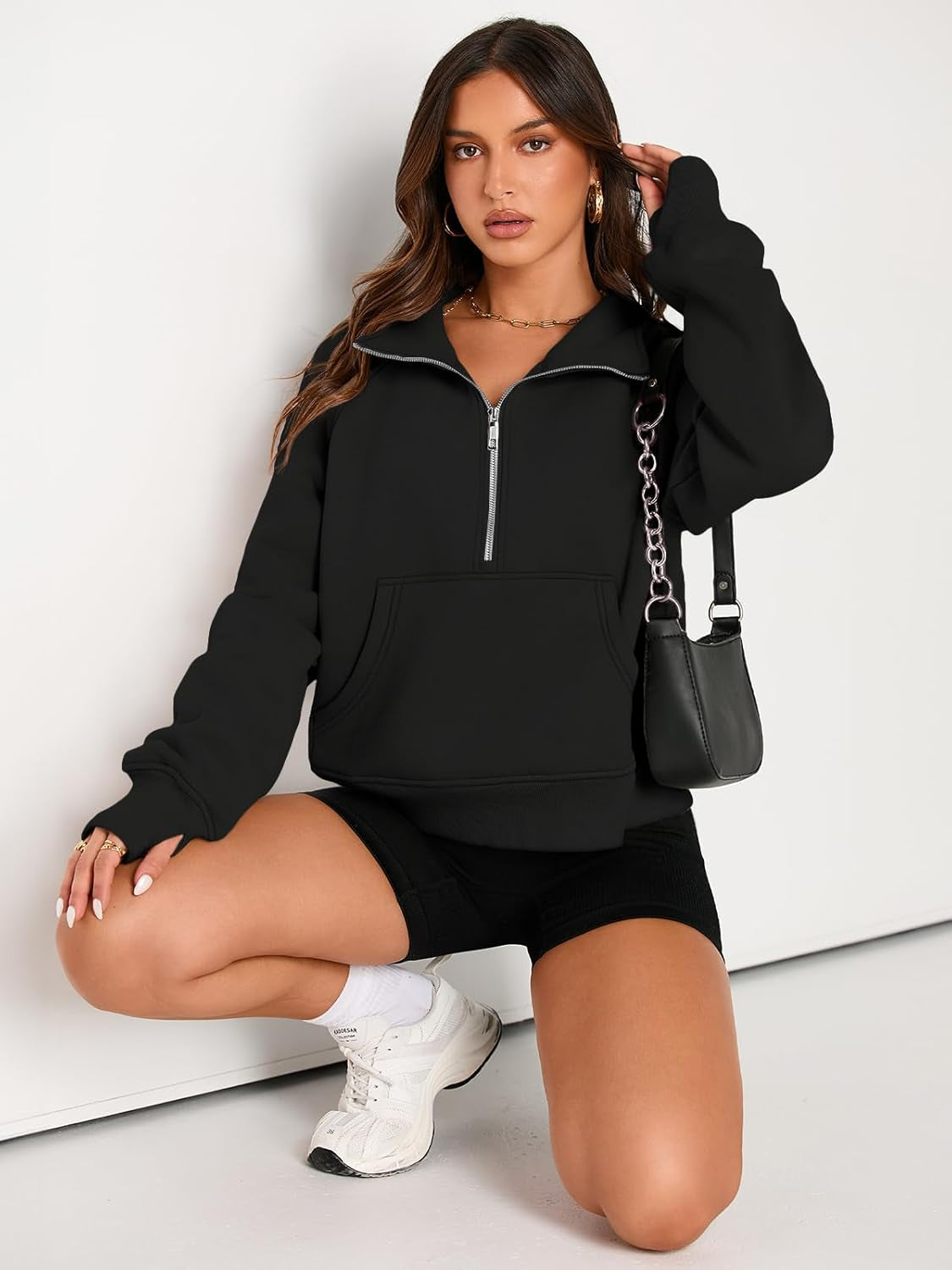 Womens Sweatshirts Half Zip Cropped Pullover Fleece Quarter Zipper Hoodies 2025 Fall Fashion Outfits Clothes