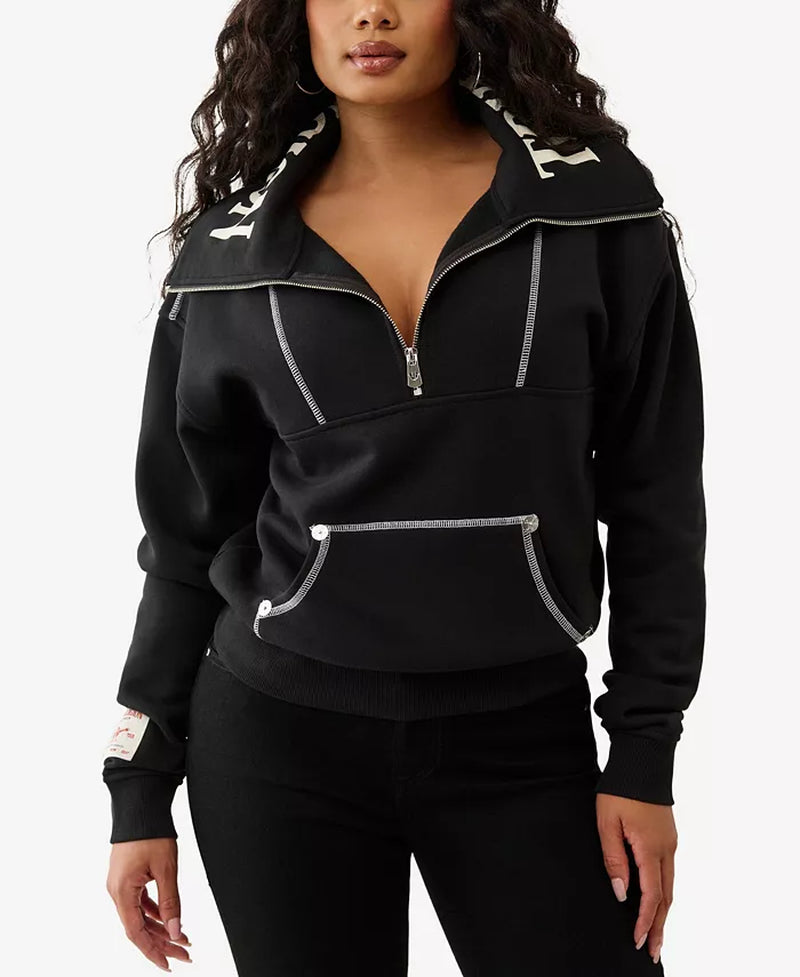 Women'S Contrast Stitch Half Zip True Religion Pullover Sweatshirt