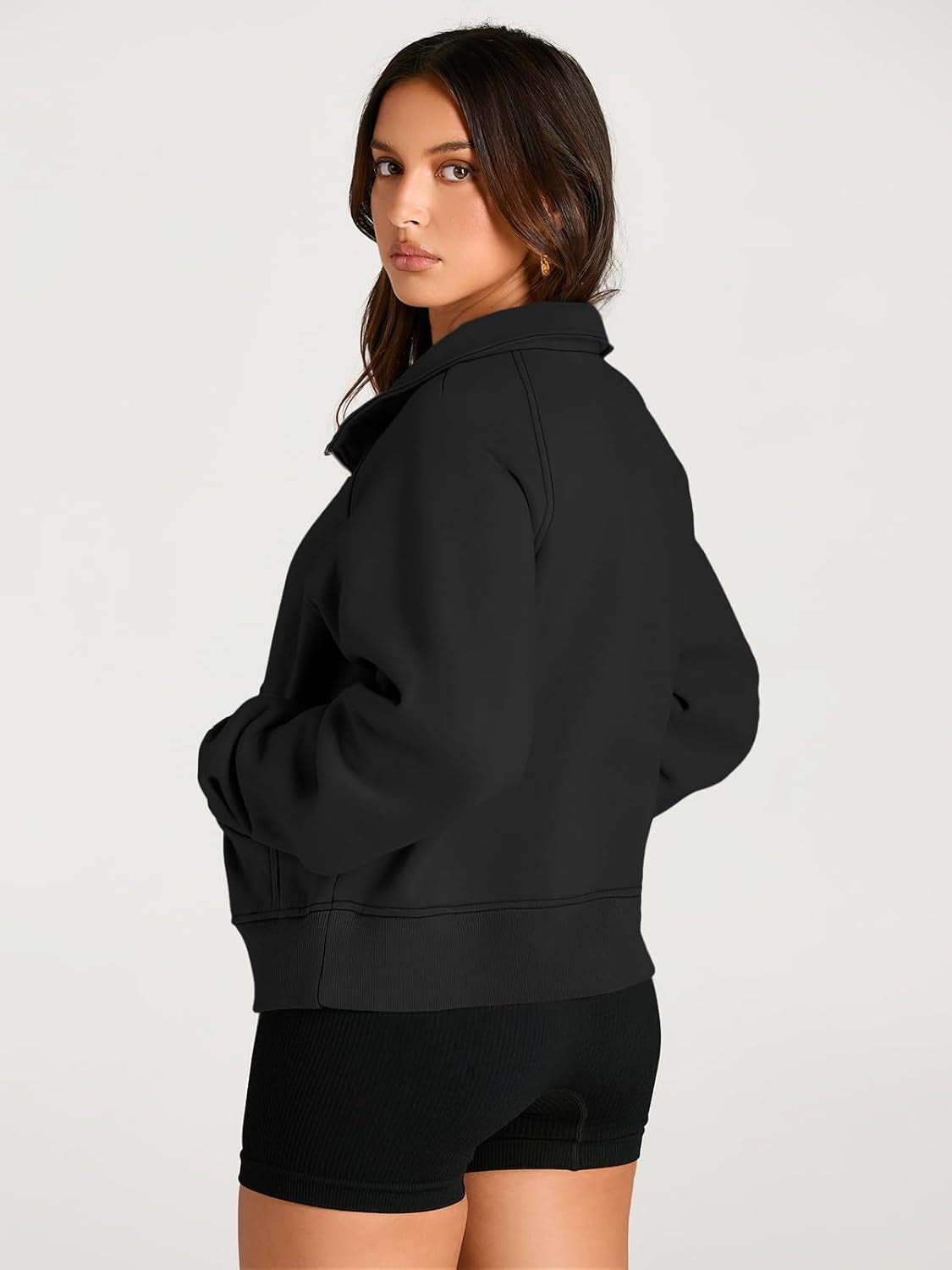 Womens Sweatshirts Half Zip Cropped Pullover Fleece Quarter Zipper Hoodies 2025 Fall Fashion Outfits Clothes