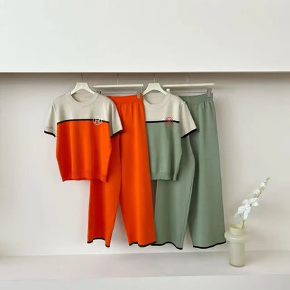 Casual Knitted Two-Piece Set Women'S Fashionable Embroidered Lettering Ensemble Spring Summer New Arrival Age-Defying Design