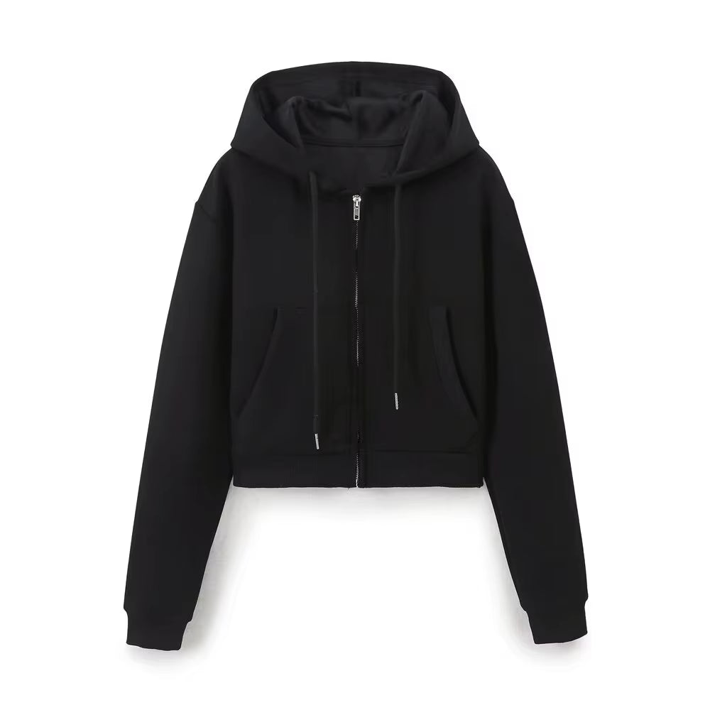 RARA Women'S Hooded Zip up Cropped Jacket and Drawstring Flared Pants Set Cozy and Stylish for Daily and Sporty Looks