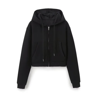 RARA Women'S Hooded Zip up Cropped Jacket and Drawstring Flared Pants Set Cozy and Stylish for Daily and Sporty Looks