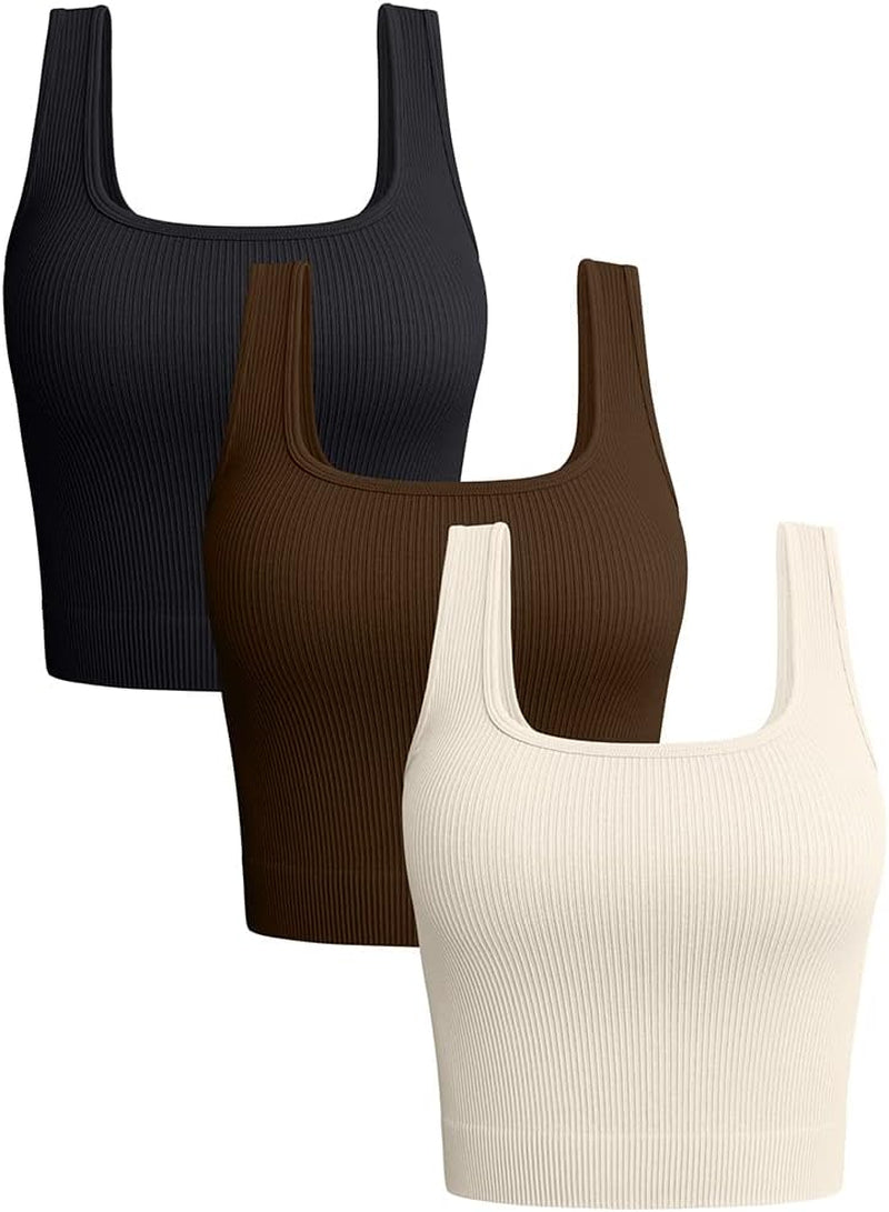Women'S 3 Piece Tank Tops Ribbed Seamless Workout Exercise Shirts 2025 Summer Basic Camis