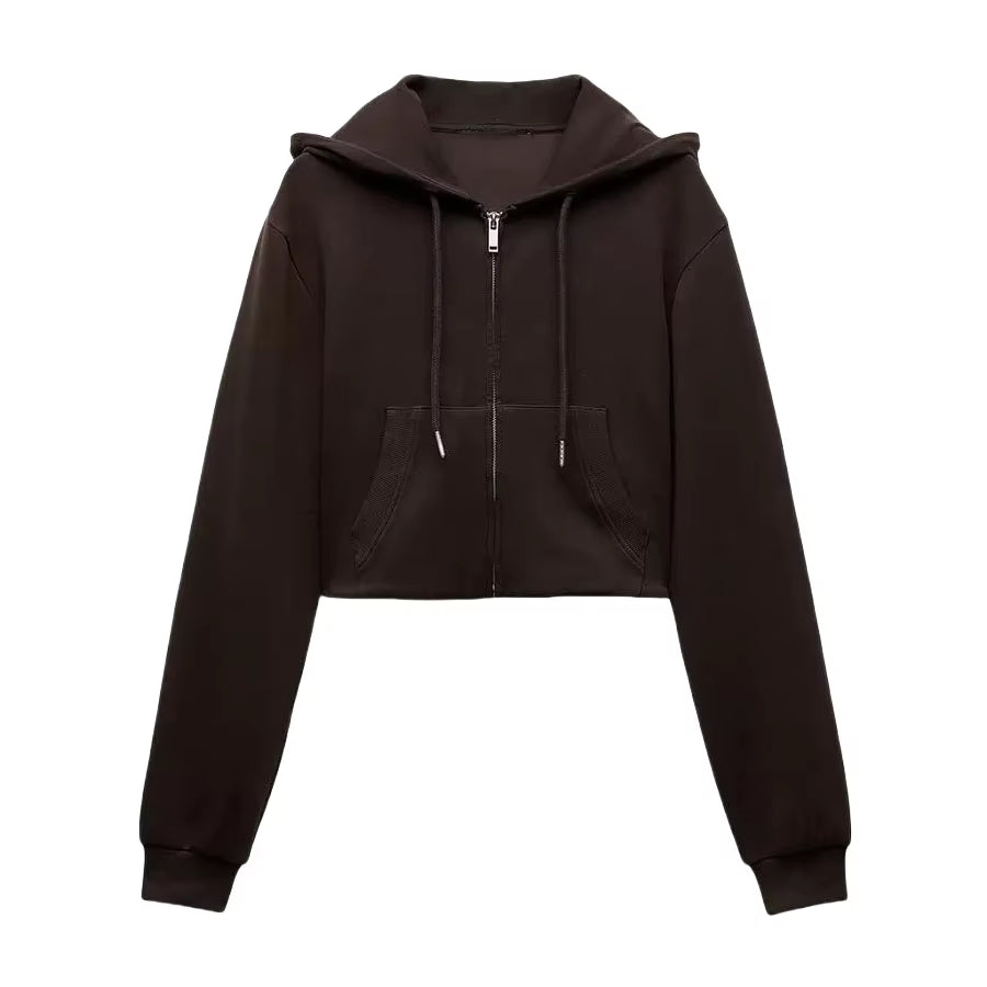 RARA Women'S Hooded Zip up Cropped Jacket and Drawstring Flared Pants Set Cozy and Stylish for Daily and Sporty Looks