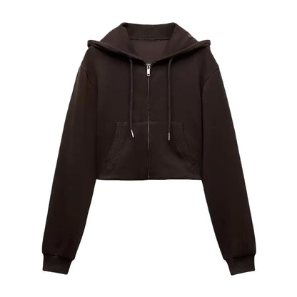 RARA Women'S Hooded Zip up Cropped Jacket and Drawstring Flared Pants Set Cozy and Stylish for Daily and Sporty Looks