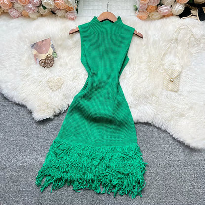 Women Dress 2025 New Summer Fashion Sexy Openwork Stitching Sleeveless Bodycon Party Dress Korean Lady Beach Vestidos