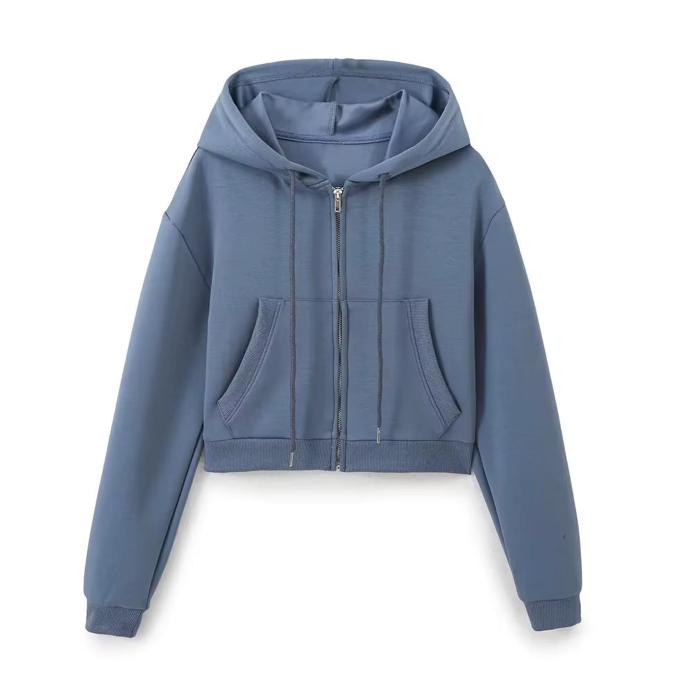 RARA Women'S Hooded Zip up Cropped Jacket and Drawstring Flared Pants Set Cozy and Stylish for Daily and Sporty Looks