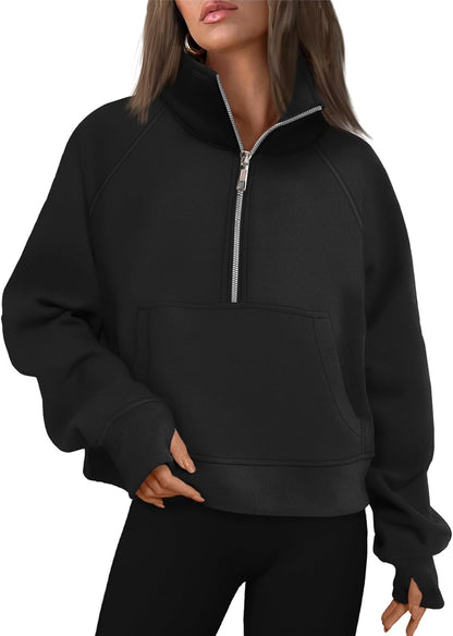 Womens Sweatshirts Half Zip Cropped Pullover Fleece Quarter Zipper Hoodies 2025 Fall Fashion Outfits Clothes