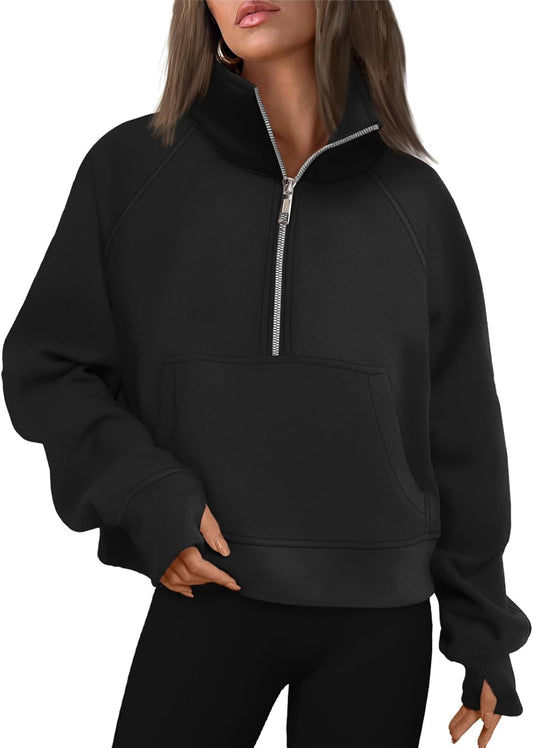 Womens Sweatshirts Half Zip Cropped Pullover Fleece Quarter Zipper Hoodies 2025 Fall Fashion Outfits Clothes