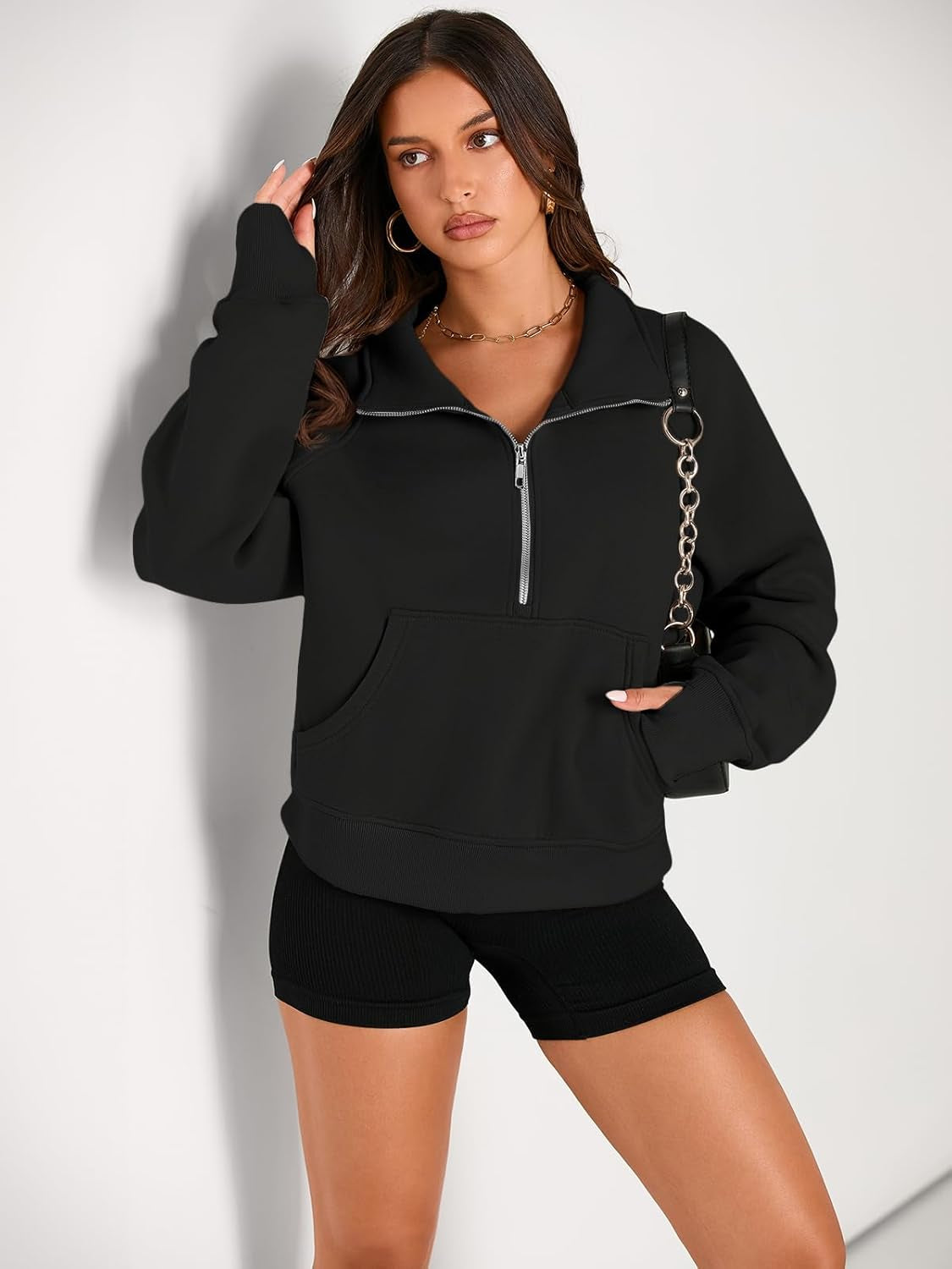 Womens Sweatshirts Half Zip Cropped Pullover Fleece Quarter Zipper Hoodies 2025 Fall Fashion Outfits Clothes