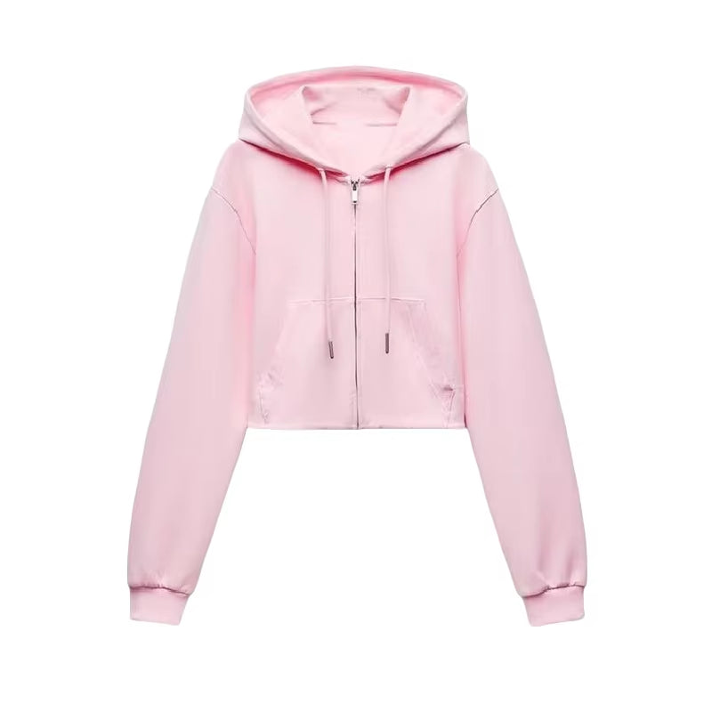 RARA Women'S Hooded Zip up Cropped Jacket and Drawstring Flared Pants Set Cozy and Stylish for Daily and Sporty Looks