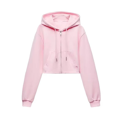RARA Women'S Hooded Zip up Cropped Jacket and Drawstring Flared Pants Set Cozy and Stylish for Daily and Sporty Looks