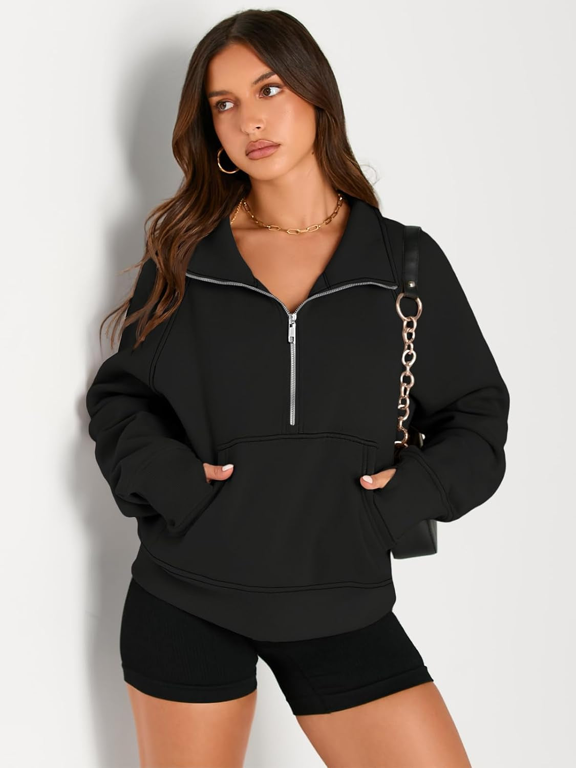 Womens Sweatshirts Half Zip Cropped Pullover Fleece Quarter Zipper Hoodies 2025 Fall Fashion Outfits Clothes