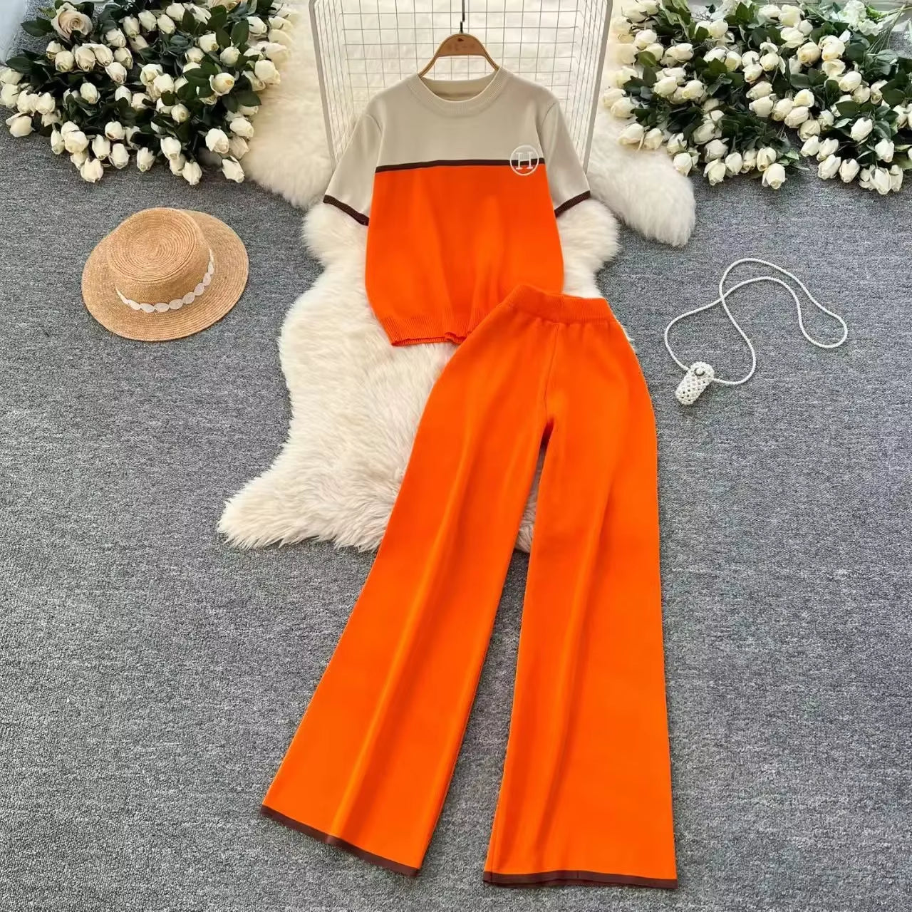 Casual Knitted Two-Piece Set Women'S Fashionable Embroidered Lettering Ensemble Spring Summer New Arrival Age-Defying Design