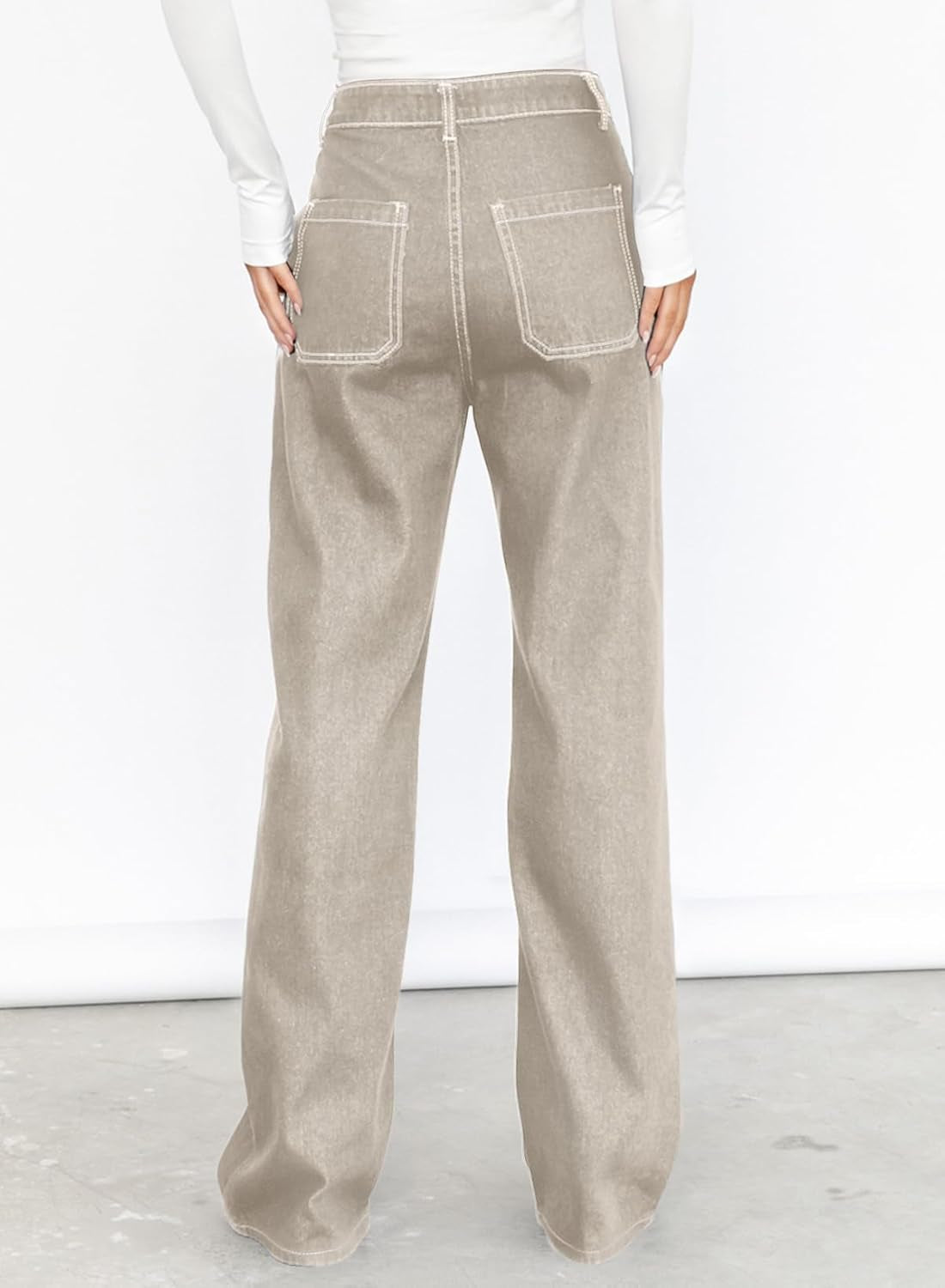 Women'S Casual Mid Waist Cargo Jeans Stretch Wide Leg Denim Pants with Pockets